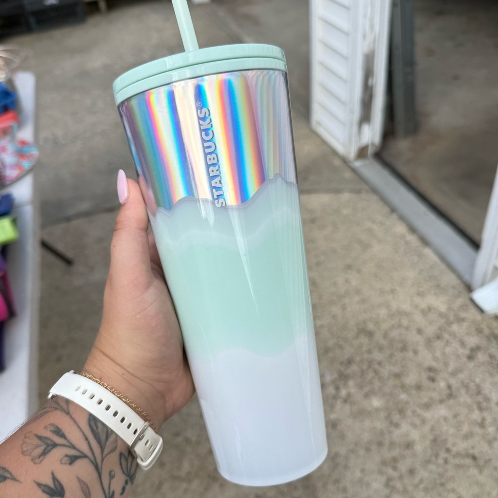 Starbucks Iridescent Mint and White Tumbler Cup - 24 oz